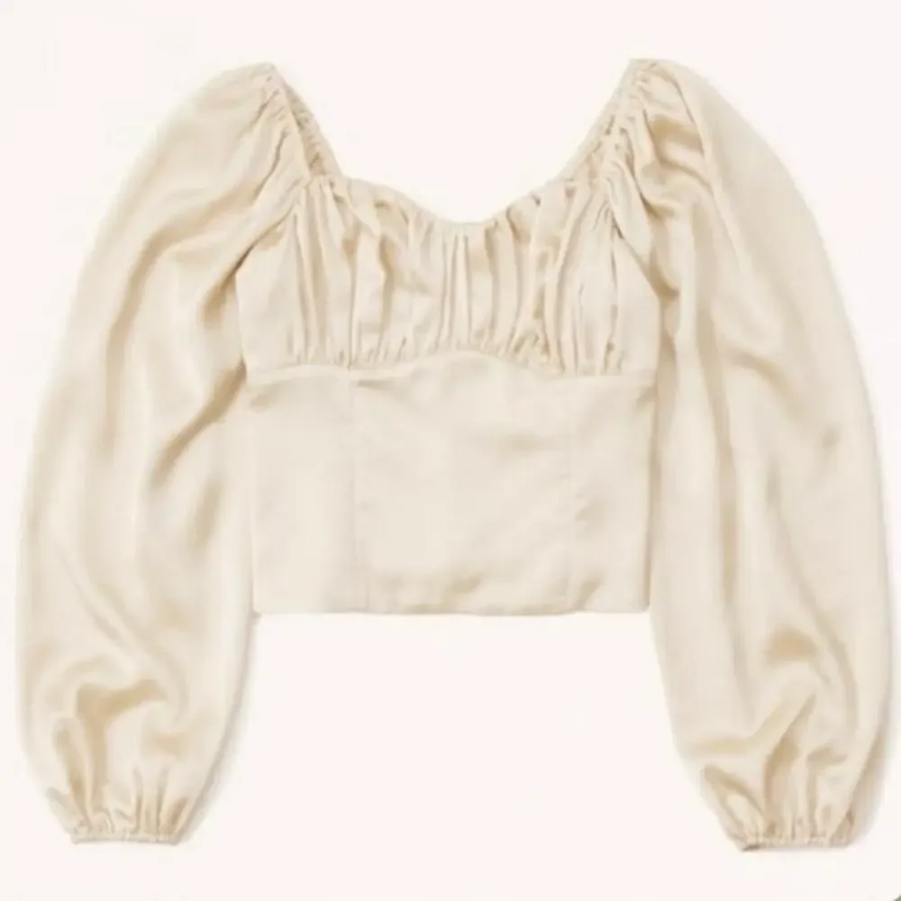 Abercrombie & Fitch Puff Sleeve Ruched Satin Crop Top Champagne XS NWT - Picture 7 of 7